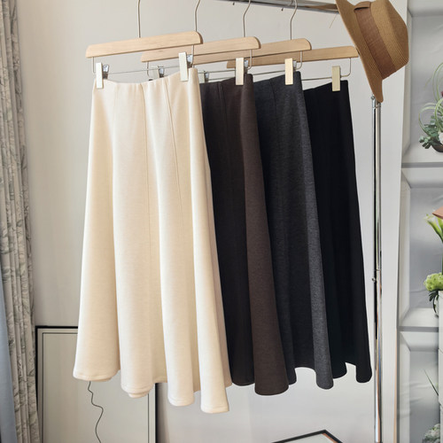 法式真丝羊绒醋酸毛呢半身裙包邮