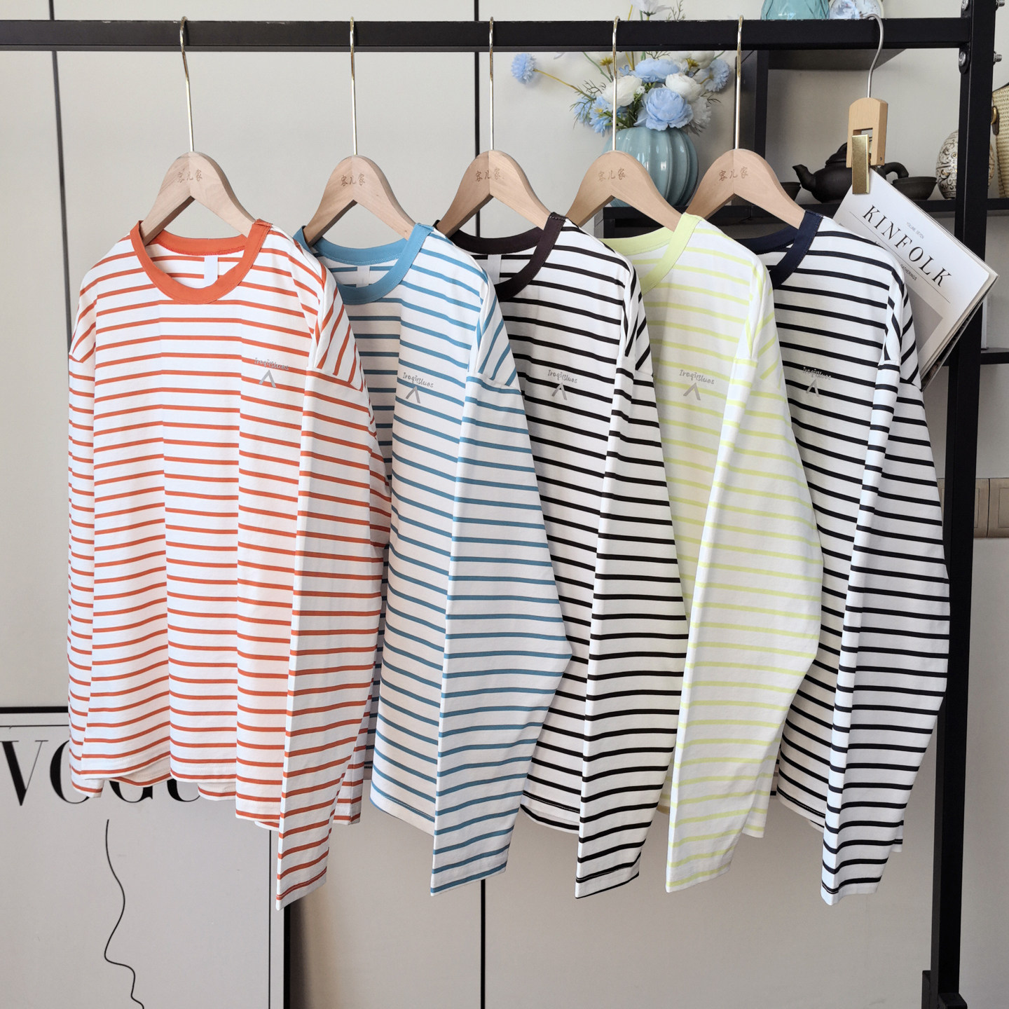 大厂订单~男女情侣轻量速干透气运动户外彩色条纹宽松长袖T恤上衣