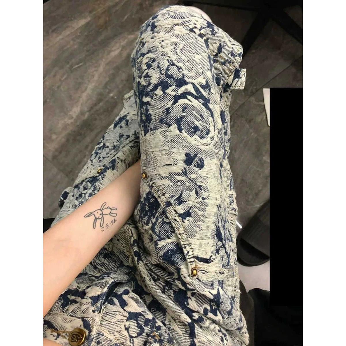 重工青花瓷提花满印牛仔裤轻奢小众设计感美式hiphop裤子男直筒裤