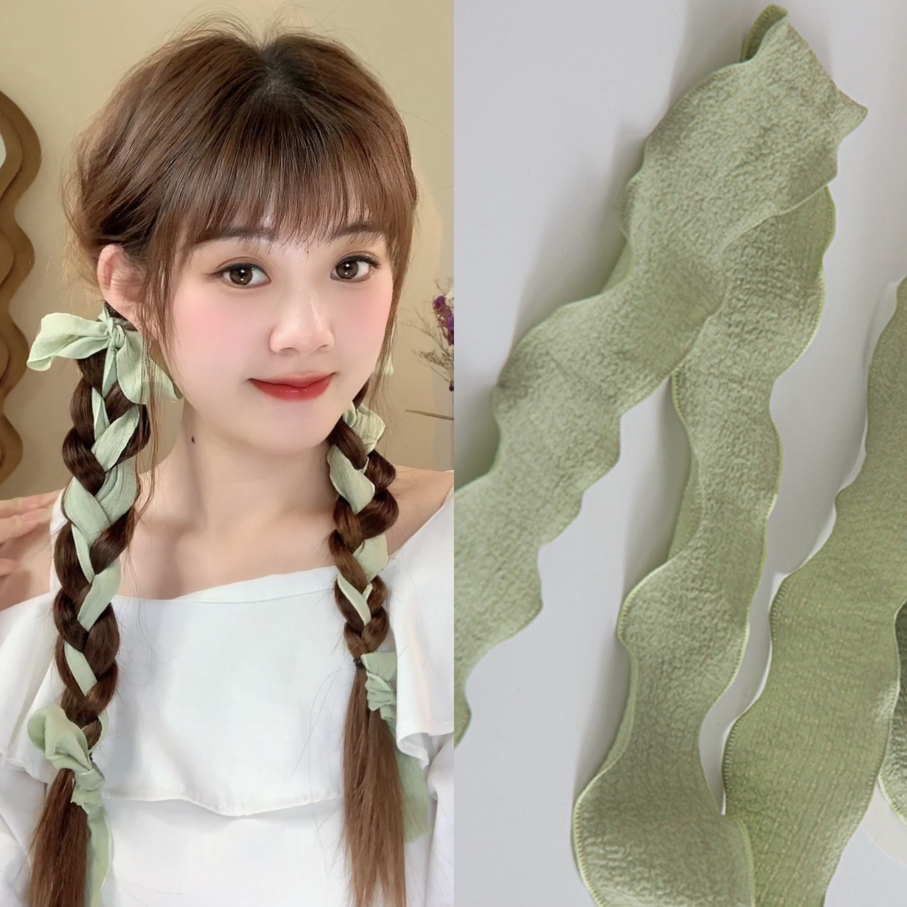 绿色美式甜酷少女牛油果绿丝带编织带/丝带/缎带