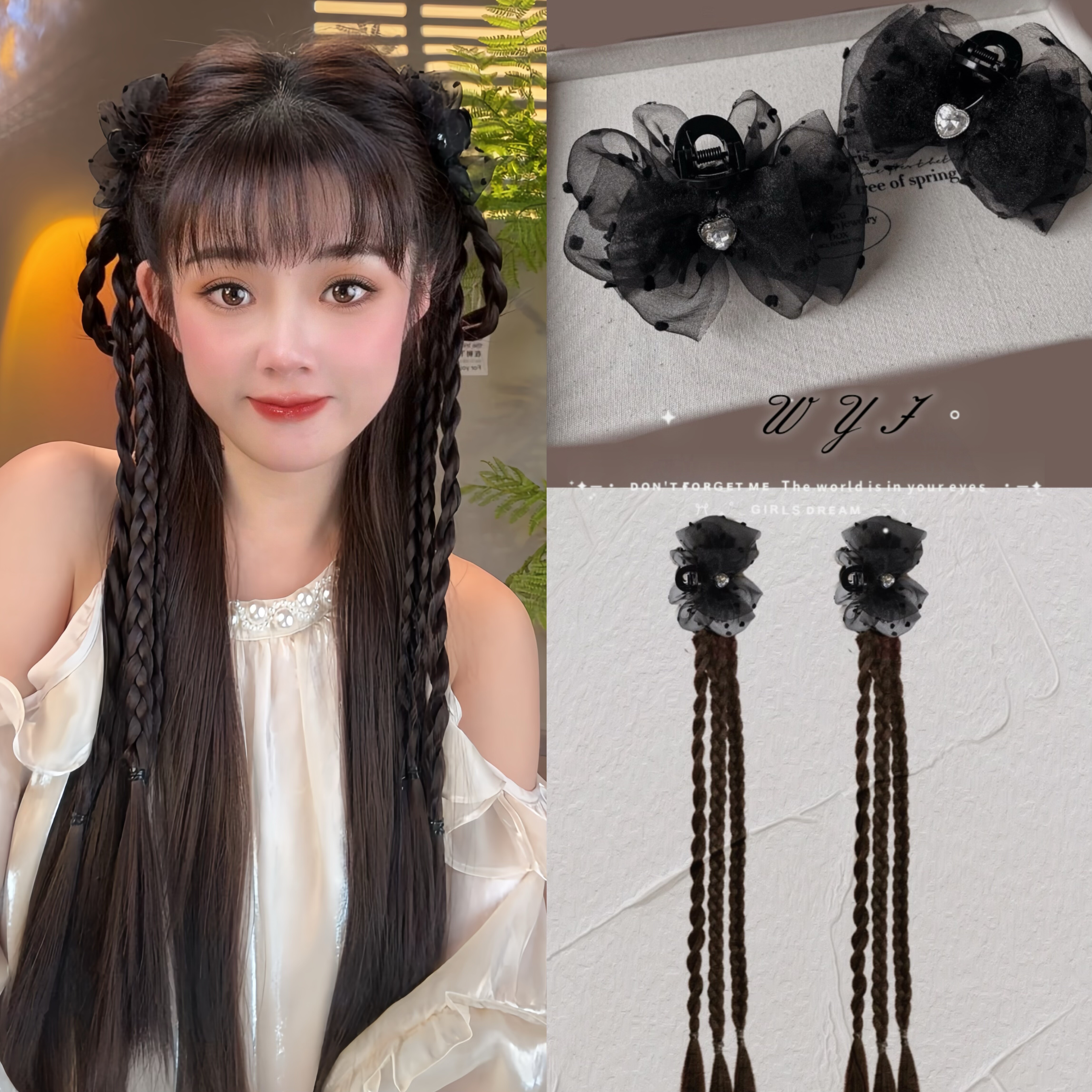 WYJ春夏新款波点欧根纱蝴蝶结刘海小抓夹发夹