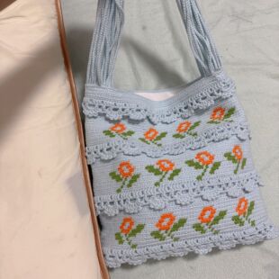 纯手工编织包[繁花]夏季单肩包手工钩织毛线成品包加内衬大容量包