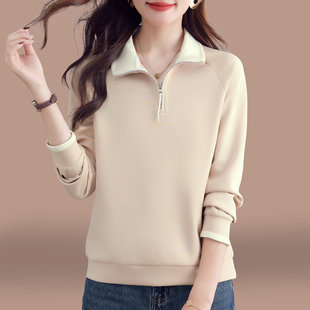 半拉链卫衣女款小个子2026新款春秋薄款洋气减龄休闲百搭翻领上衣