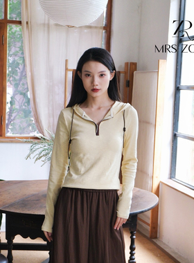 MRS ZORA佐拉2025新款连帽小衫黄色棕色休高弹薄款53BXS1051