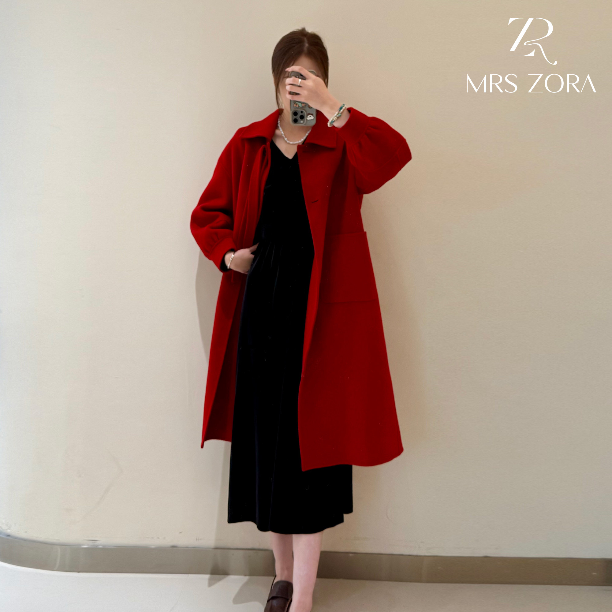 MRS ZORA佐拉新款毛呢大衣红色粉色气质韩版宽松A4CDY1081