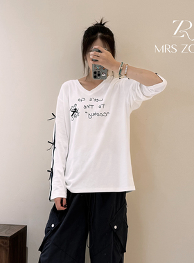 MRS ZORA佐拉2025新款白色长袖V领设计款宽松卫衣53BXS1152