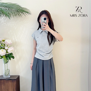 52B4XS1078 MRS ZORA佐拉2025新款 带领短袖 灰色白色夏季