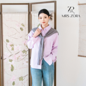 ZORA佐拉新款 披肩衬衫 春季 MRS 紫色气质宽松棉衬衫 61BXS1058