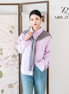 MRS ZORA佐拉新款披肩衬衫春季紫色气质宽松棉衬衫61BXS1058