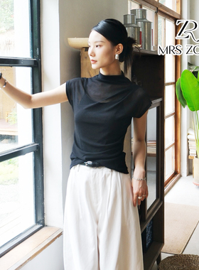 MRS ZORA佐拉2025新款高领短袖黑色双层纱时尚个性款53BXS1085