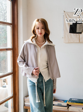 MRS ZORA佐拉新款PU外套休闲宽松韩版直筒气质紫色显白61BWT1063