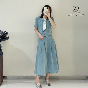 半身裙52B3TZ1084 MRS ZORA佐拉2025新款 牛仔套装 裙短袖
