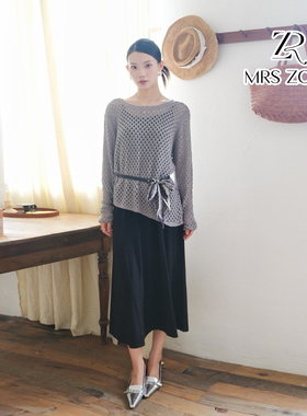 MRS ZORA佐拉2025新款套裙镂空针织衫吊带裙早秋两件套53ATZ1072