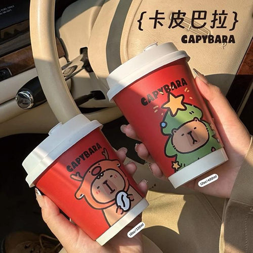 圣诞咖啡杯奶茶纸杯新年热饮杯子