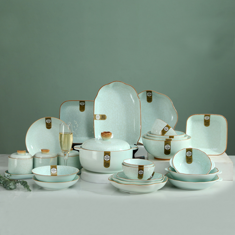 冠祥汝窑裂纹釉下彩碗盘碟餐具