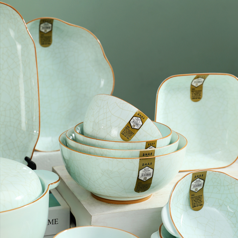 冠祥汝窑裂纹釉下彩碗盘碟餐具