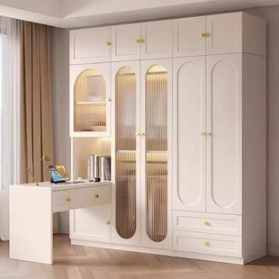 实木衣柜家用带玻璃门法式柜子组合定制卧室新款奶油风儿童大衣橱