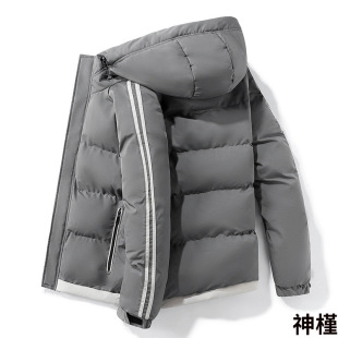 跨境冬季棉服男士加厚冬装两条杠棉衣潮牌外贸款连帽男式棉袄外套