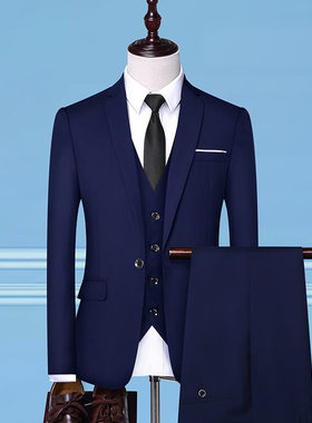 男士商务休闲西装套装男式西服套装结婚伴郎礼服工作装三件套