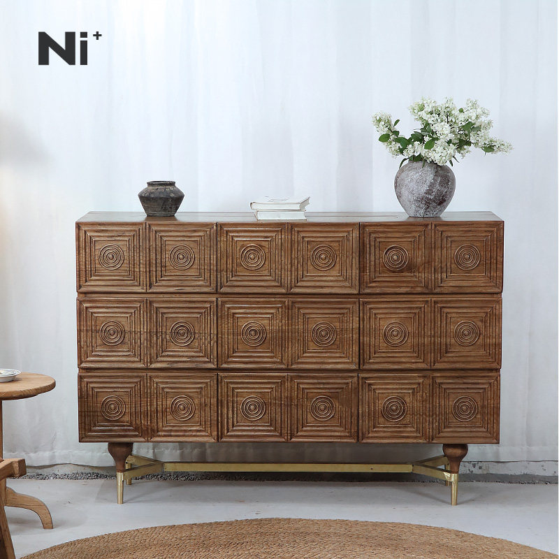 Ni尼家中古实木餐边柜客厅装饰储物柜侘寂风复古九斗柜卧室收纳柜