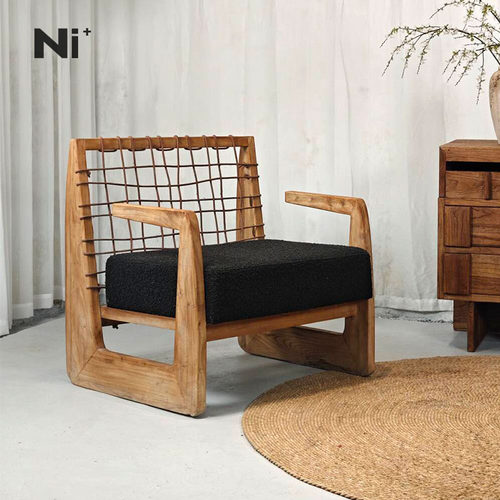 原木侘寂风家用藤编简约休闲椅