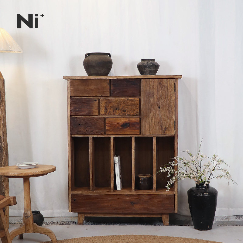 Ni尼家侘寂风边柜实木餐边柜老榆木装饰储物柜民宿家具中古玄关柜