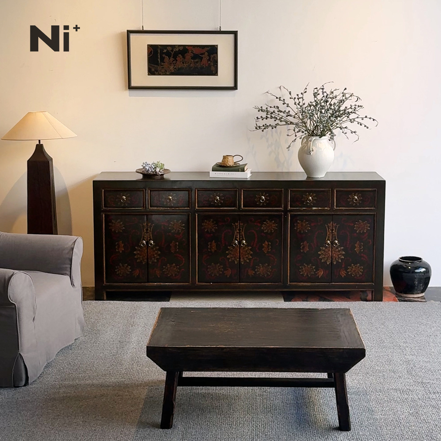 Ni+尼家南洋复古风柜子实木斗柜中古风客厅餐边柜玄关柜入门鞋柜