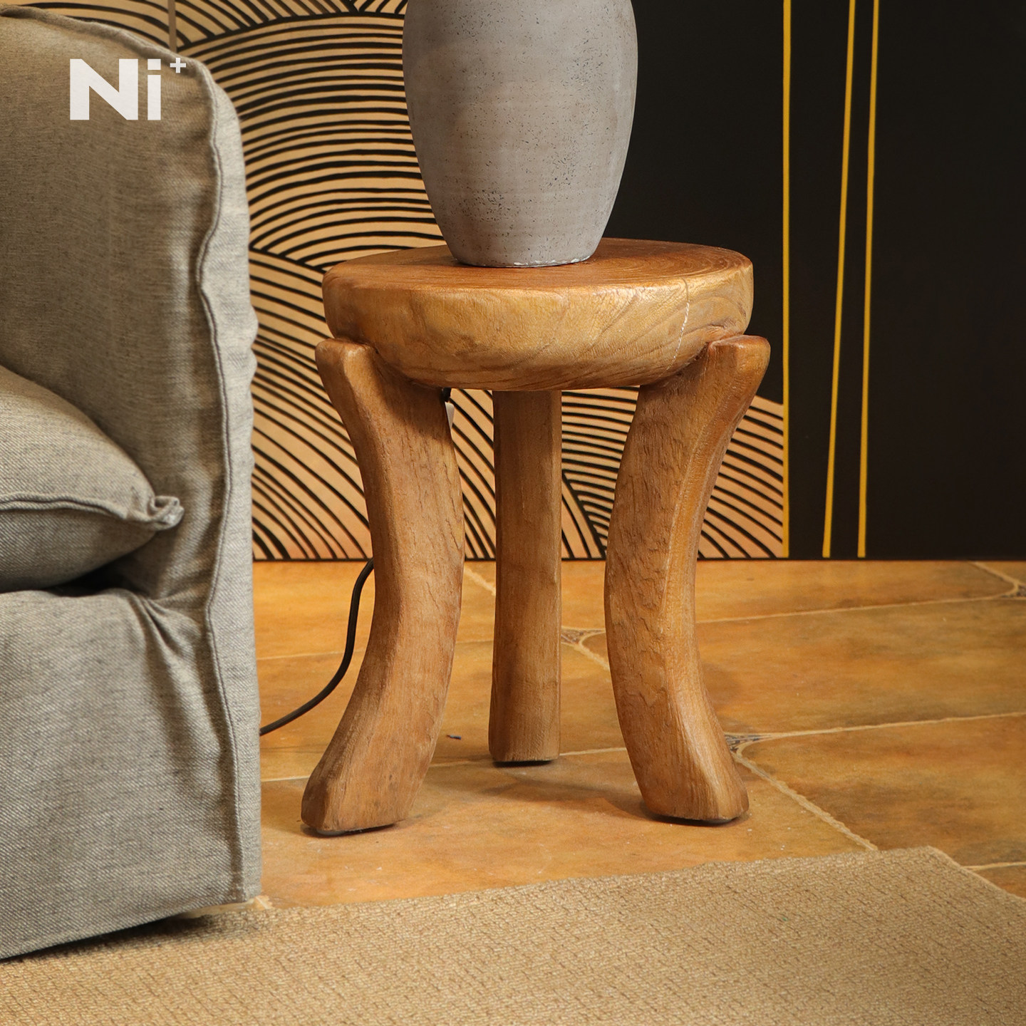 Ni尼家侘寂风原木边几不规则三腿边几设计感实木花几客厅边桌角几