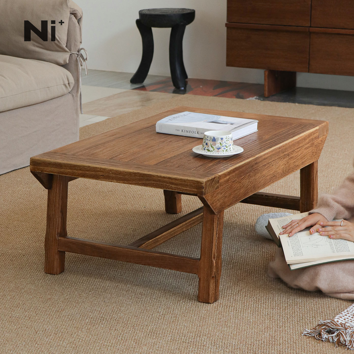 Ni+尼家复古风茶几实木简约长方形客厅小户型咖啡桌中古风矮桌子