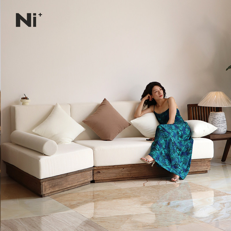 Ni+尼家侘寂风布艺沙发日式客厅中古设计师款三人2米民宿实木沙发