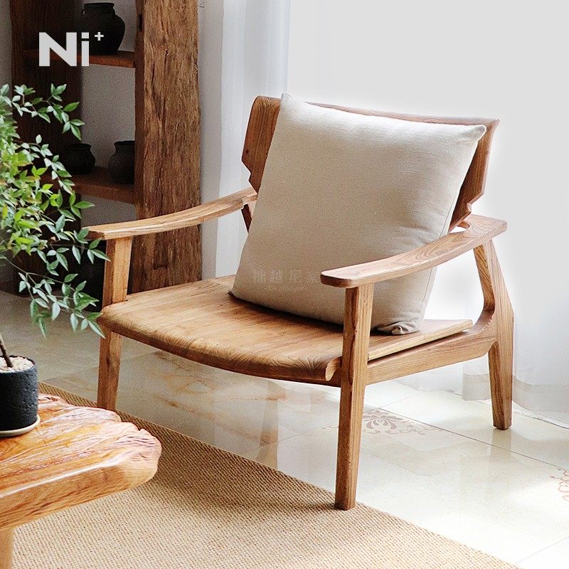 Ni尼家酋长椅实木椅子侘寂风民宿休闲椅单人阳台设计师中古沙发椅