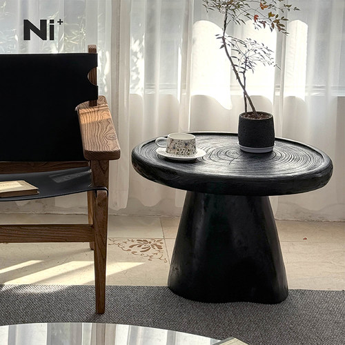 侘寂风实木茶几黑色炭化复古风