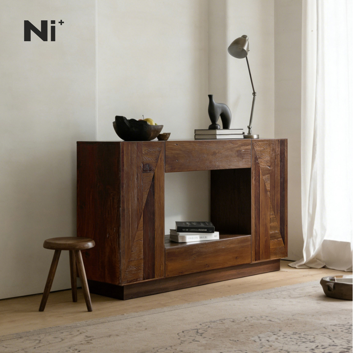 Ni+尼家中古风柜子法式复古风实木玄关柜侘寂风边柜收纳柜门厅柜