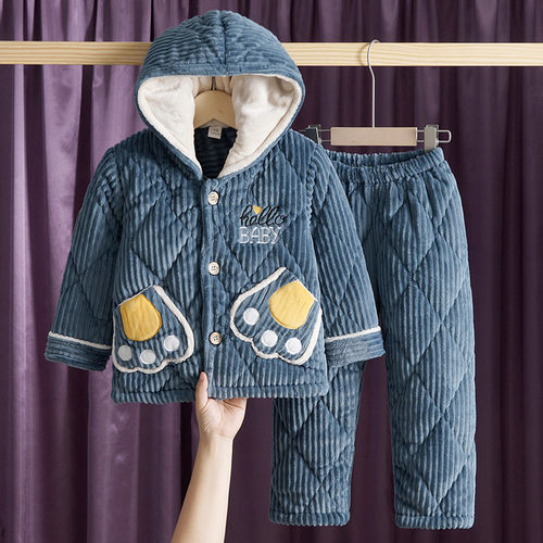 冬季加厚款夹棉带帽家居服套装