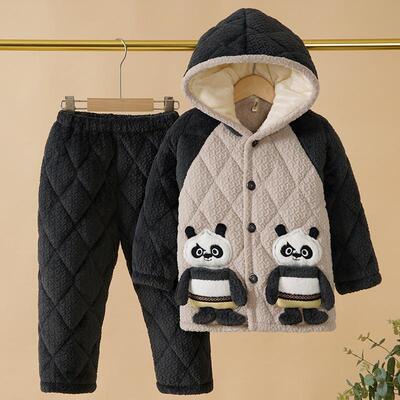 冬季加厚三层夹棉男童睡衣