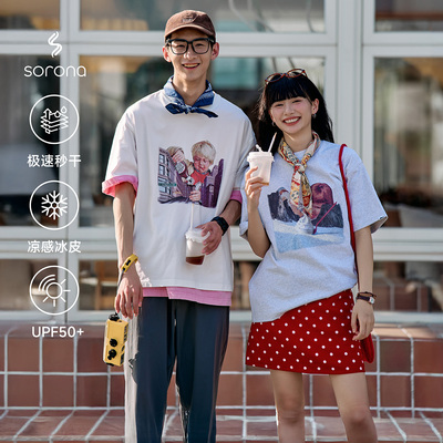 RESTICK趣味复古情侣印花短袖