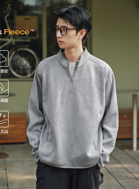 RESTICK 花纱阳离子保暖抓绒衣半拉链立领卫衣秋冬轻量打底中间层