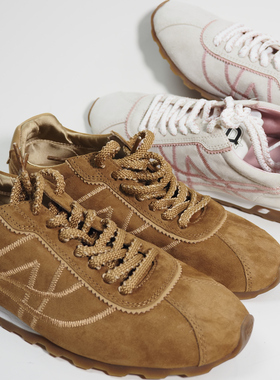 外贸鞋38码羊绒皮真皮美拉德棕系带轻薄平底运动休闲鞋德训鞋