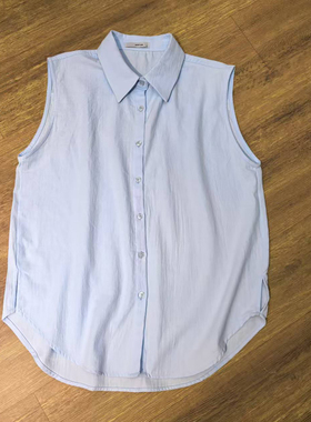 磨毛蓝色高支棉叠搭伴侣无袖衬衫女衬衣背心打底马甲坎肩内搭