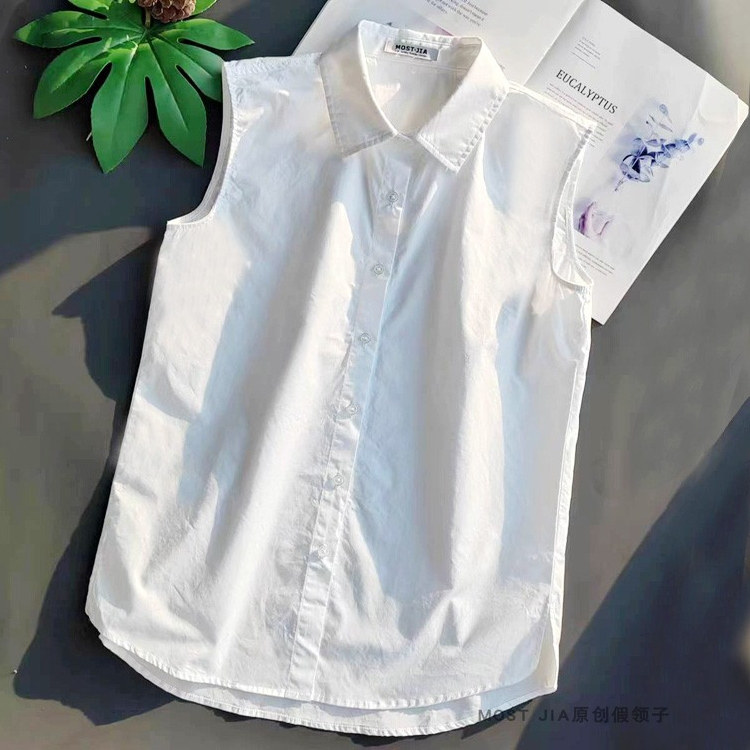 好品质！加肥加大无袖衬衣打底叠穿衬衫女白色背心马甲内搭A13XL
