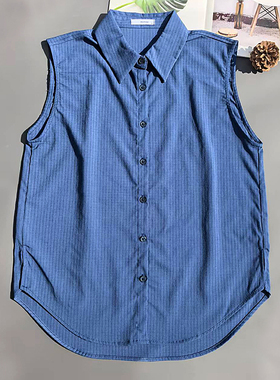 蓝色无袖衬衫女假领叠穿伴侣打底马甲内搭衬衣背心