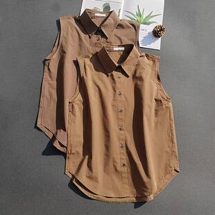 定制高端！美拉德棕背心全棉马甲女无袖衬衣假领子背心衬衫内搭女