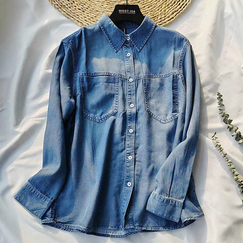 新款品质牛仔衬衣女棉衬衫长袖叠穿衬衣女