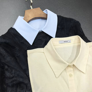 2025秋冬新款磨毛浅蓝假领子装饰领衬衫领保暖假领男女100%纯棉