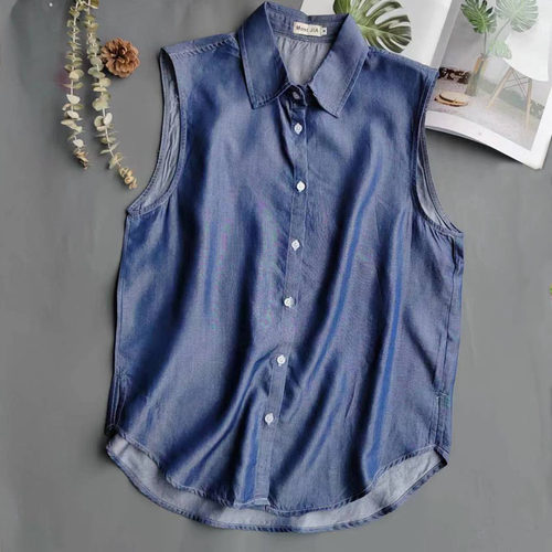 无袖天丝衬衣背心休闲