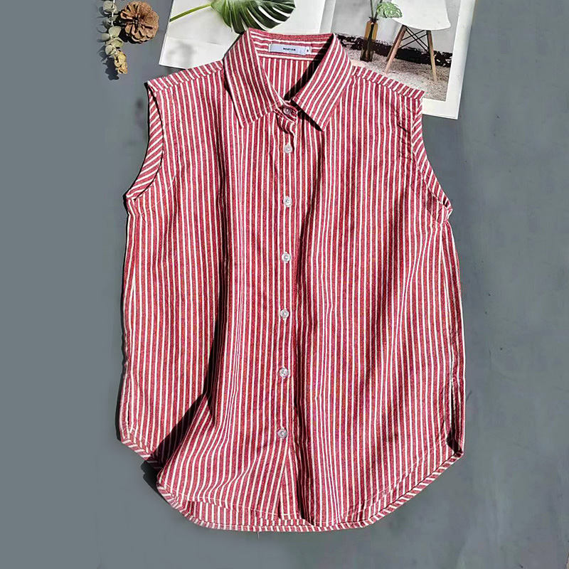 2025春新款叠穿卫衣伴侣女假领子红白条纹马甲背心休闲女衬衫