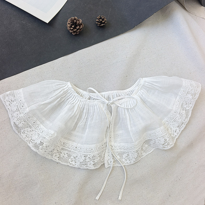 日系白色蕾丝拼接花边假领子纯色系带百搭叠穿假领精致假领