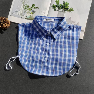 韩国高密复古格子！假领子蓝白格子假领男女衣领衬衫领假领装饰领