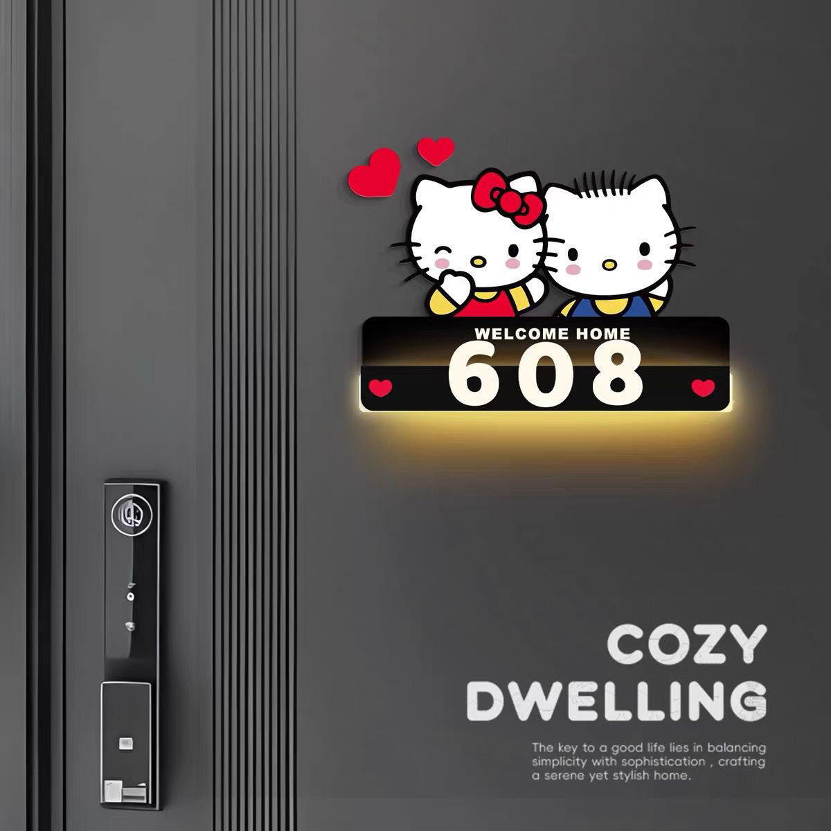 情侣kitty创意发光门牌可爱家用入户立体号码牌磁吸可定制门牌号图片