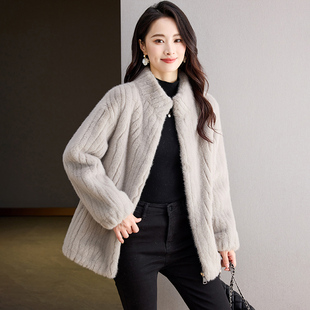 水貂绒皮草外套皮毛一体新款 环保貂皮大衣拉链竖领仿貂 冬季